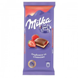 Шоколад, Milka (Милка) 90 г клубника со сливками молочный