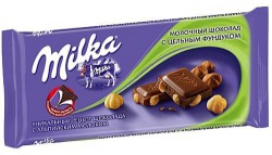 Шоколад, Milka (Милка) 100 г с цельным фундуком молочный